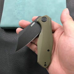 KUBEY KU329B Cleaver Liner Lock Flipper Knife Green G10 Handle 3.27" Black Stonewashed D2