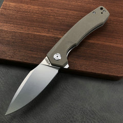 KUBEY KU901H Liner Lock Flipper Folding Knife Tan G10 Handle 3.27" Blasted Stonewashed  D2