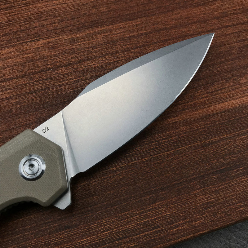 KUBEY KU901H Liner Lock Flipper Folding Knife Tan G10 Handle 3.27" Blasted Stonewashed  D2