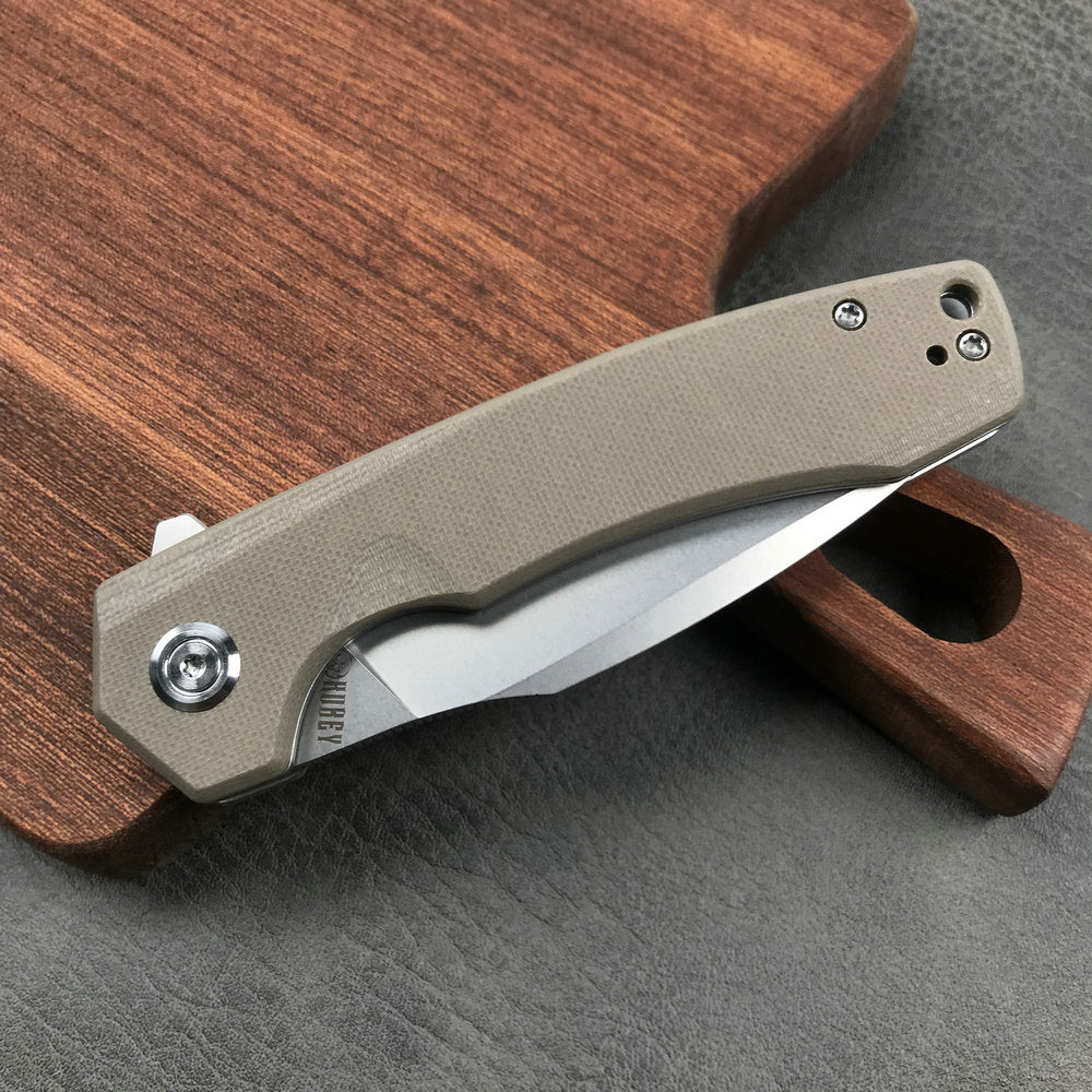 KUBEY KU901H Liner Lock Flipper Folding Knife Tan G10 Handle 3.27" Blasted Stonewashed  D2