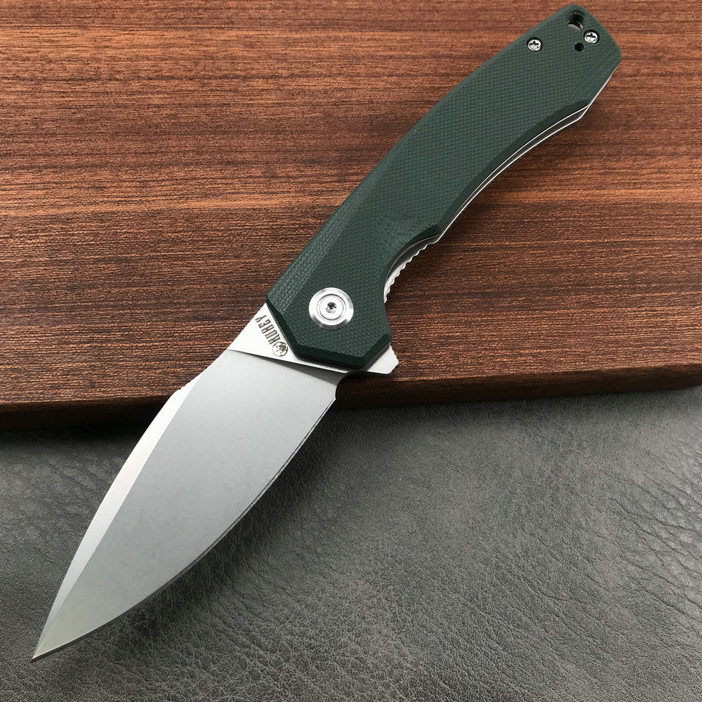 KUBEY KU901G Liner Lock Flipper Folding Knife Green G10 Handle 3.27"  Blasted Stonewashed  D2