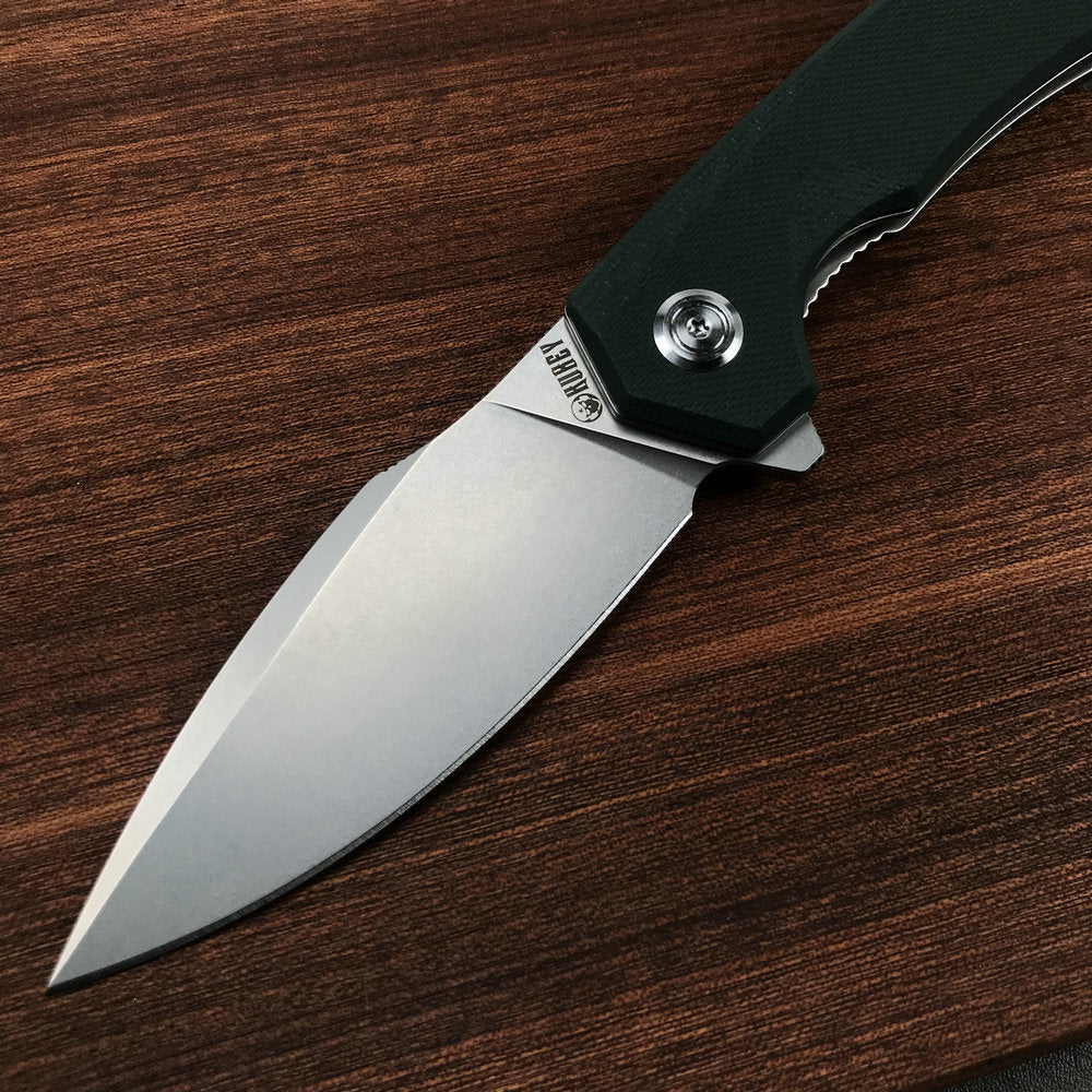 KUBEY KU901G Liner Lock Flipper Folding Knife Green G10 Handle 3.27"  Blasted Stonewashed  D2