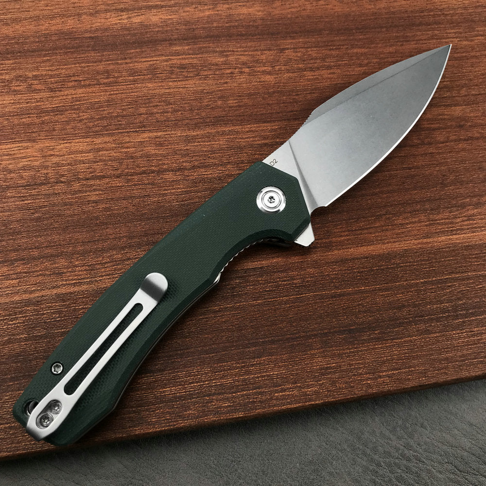 KUBEY KU901G Liner Lock Flipper Folding Knife Green G10 Handle 3.27"  Blasted Stonewashed  D2