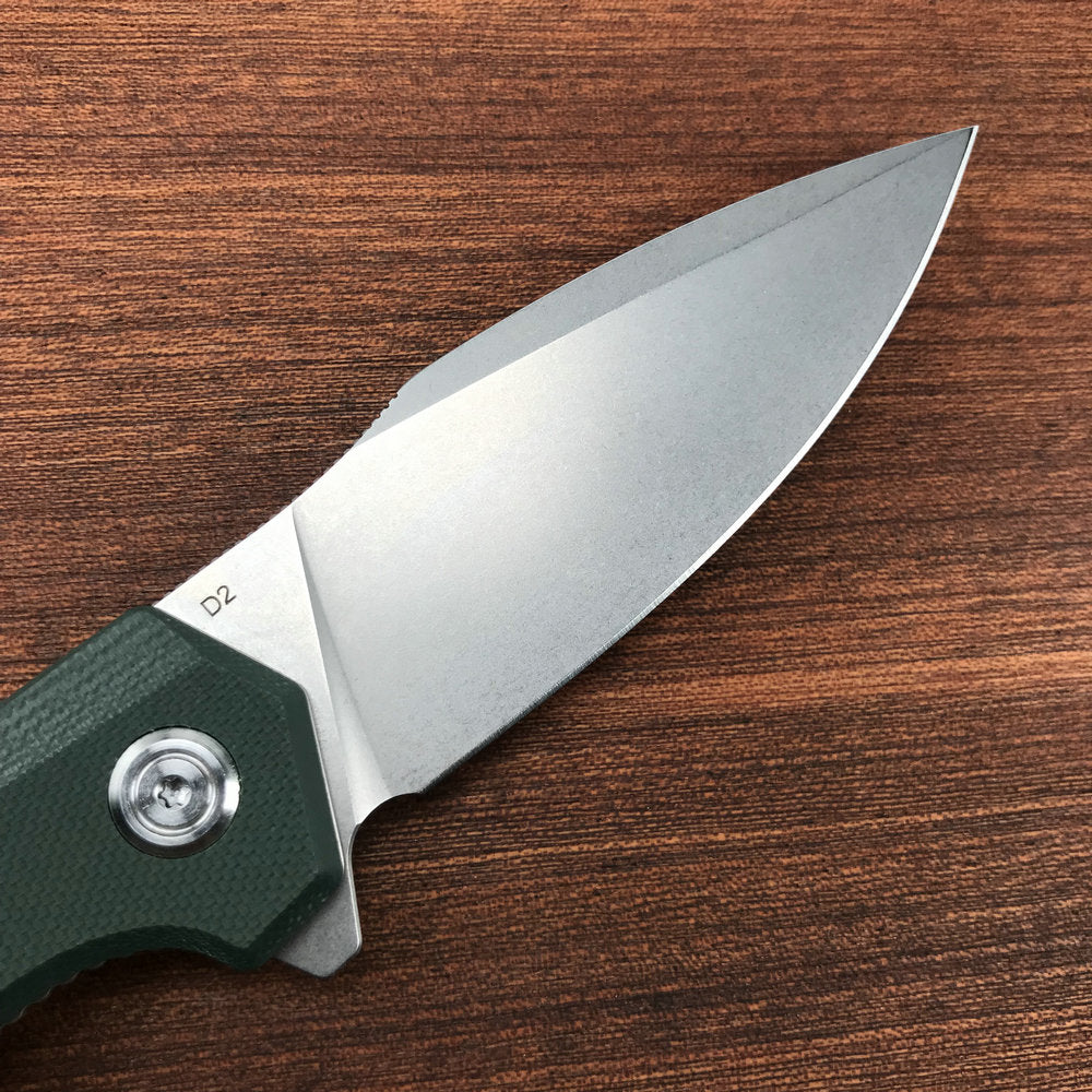 KUBEY KU901G Liner Lock Flipper Folding Knife Green G10 Handle 3.27"  Blasted Stonewashed  D2