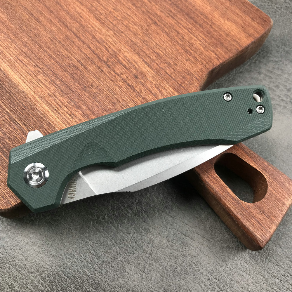 KUBEY KU901G Liner Lock Flipper Folding Knife Green G10 Handle 3.27"  Blasted Stonewashed  D2