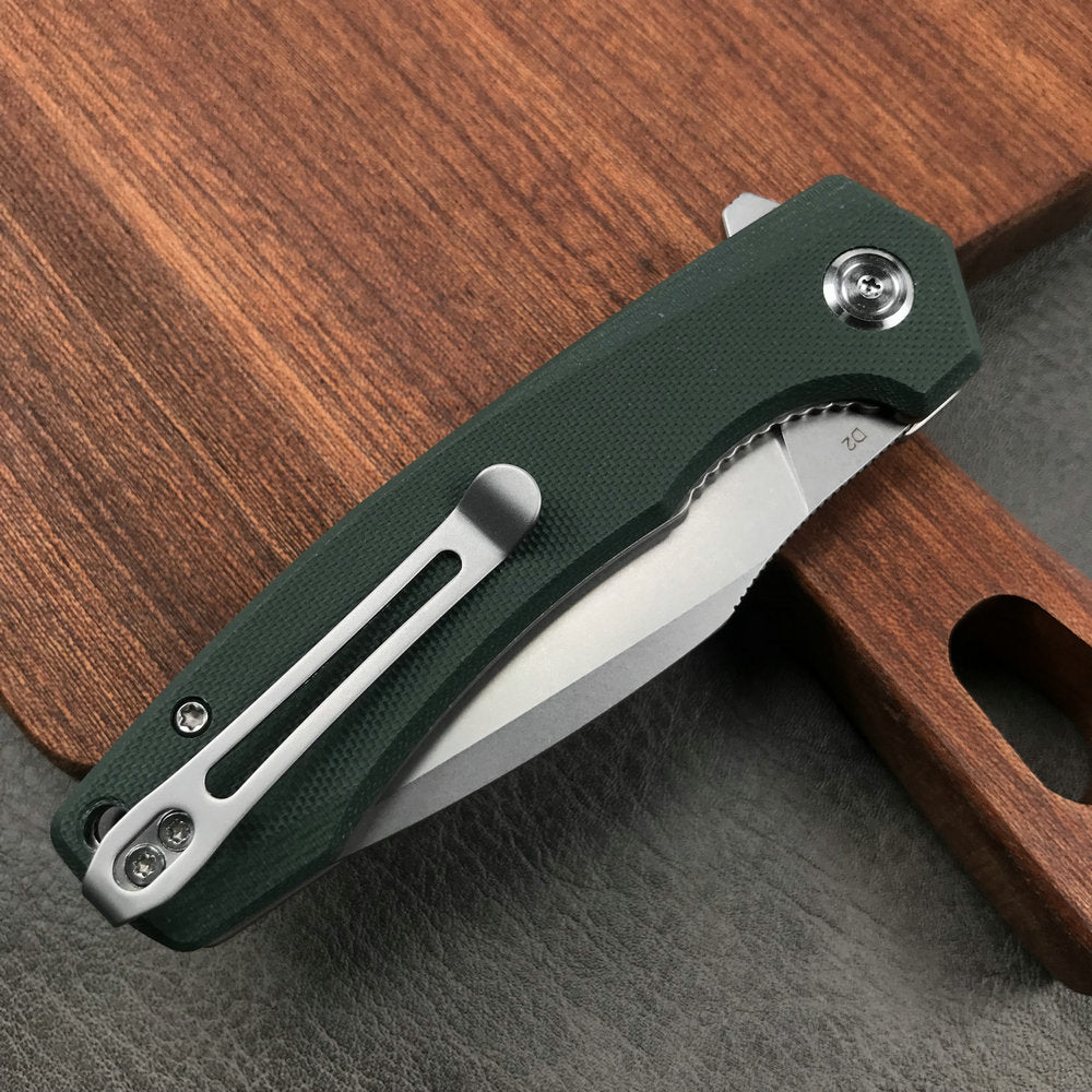 KUBEY KU901G Liner Lock Flipper Folding Knife Green G10 Handle 3.27"  Blasted Stonewashed  D2