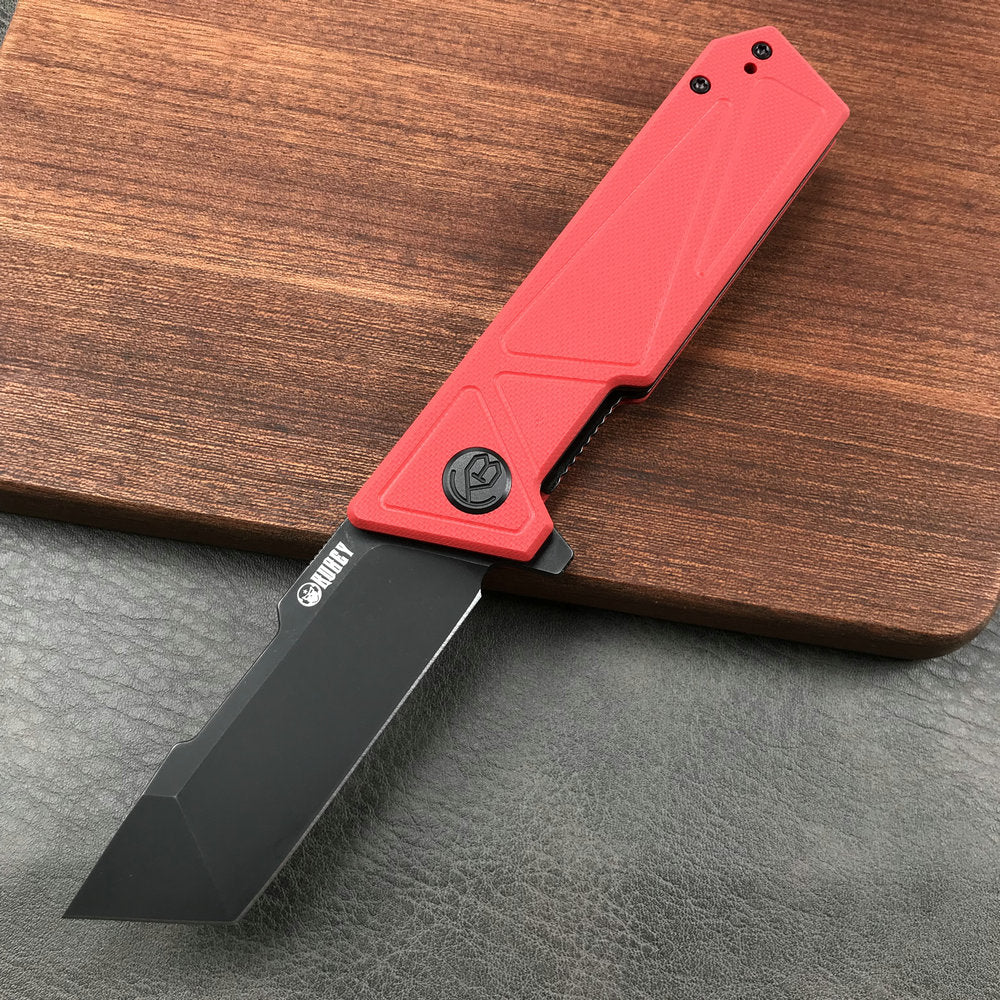 KUBEY KU104D Avenger Outdoor Edc Folding Pocket Knife Red G10 Handle 3.07" Dark Stonewashed D2