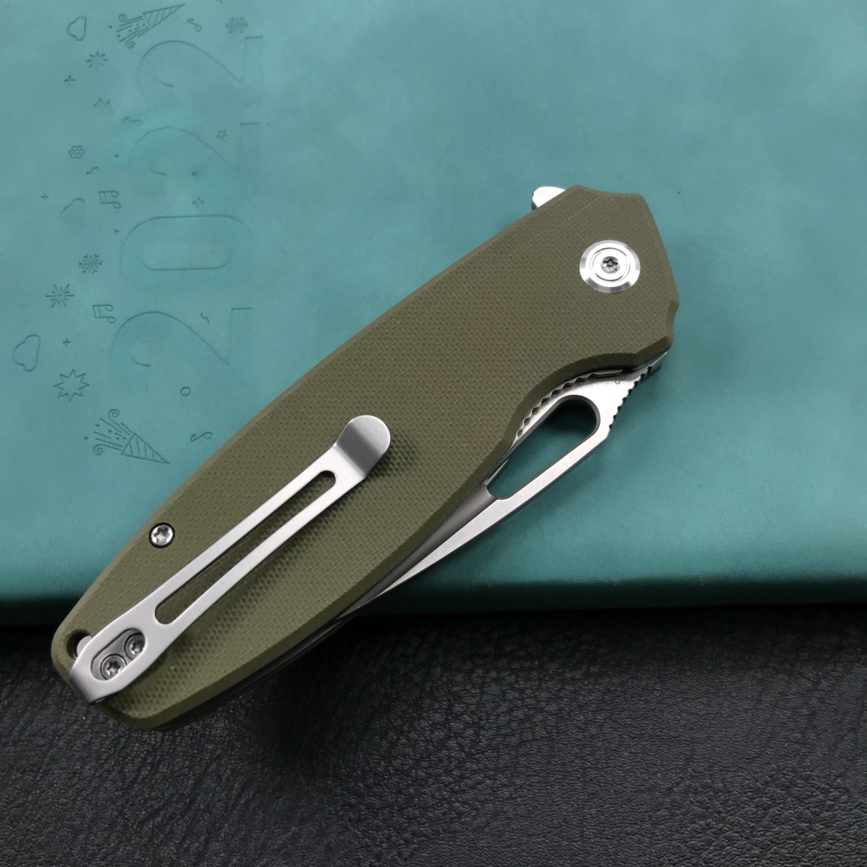 KUBEY KU322B Liner Lock Flipper Folding Knife Green G10 Handle 3.39" Blasted Stonewashed  D2