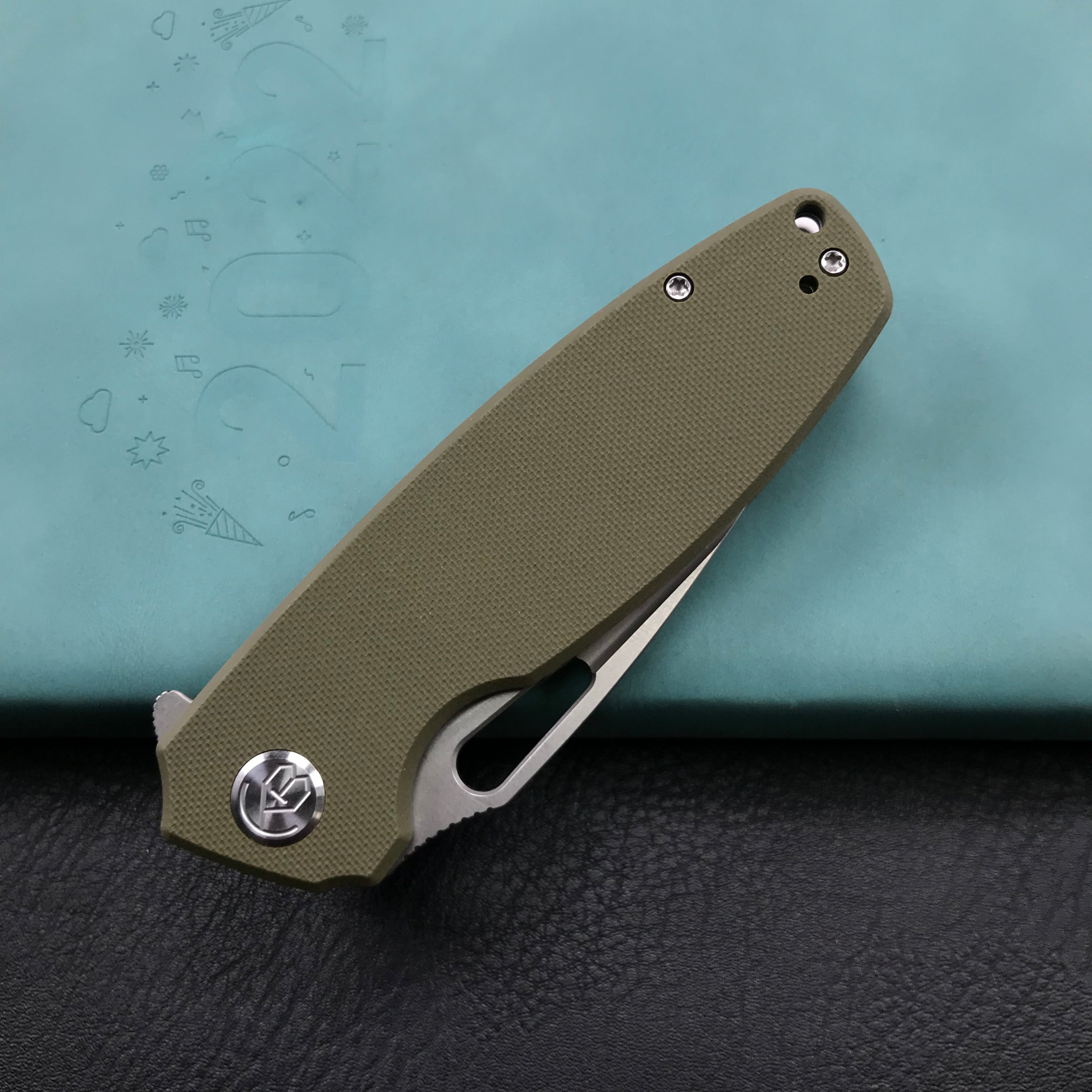 KUBEY KU322B Liner Lock Flipper Folding Knife Green G10 Handle 3.39" Blasted Stonewashed  D2