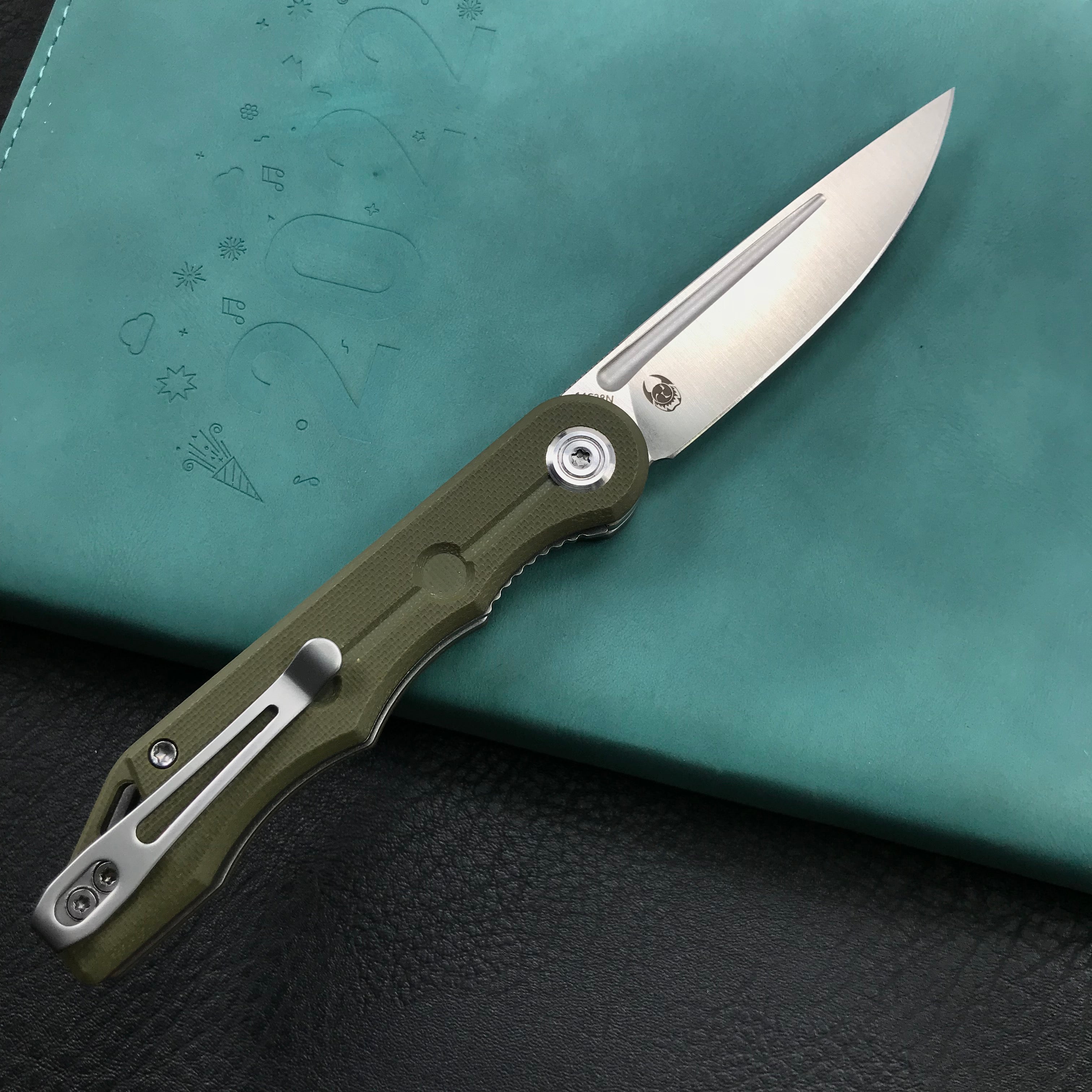 KUBEY KU2101D Mizo Liner Lock Front Flipper Folding Knife Green G10 Handle 3.15" Satin 14C28N