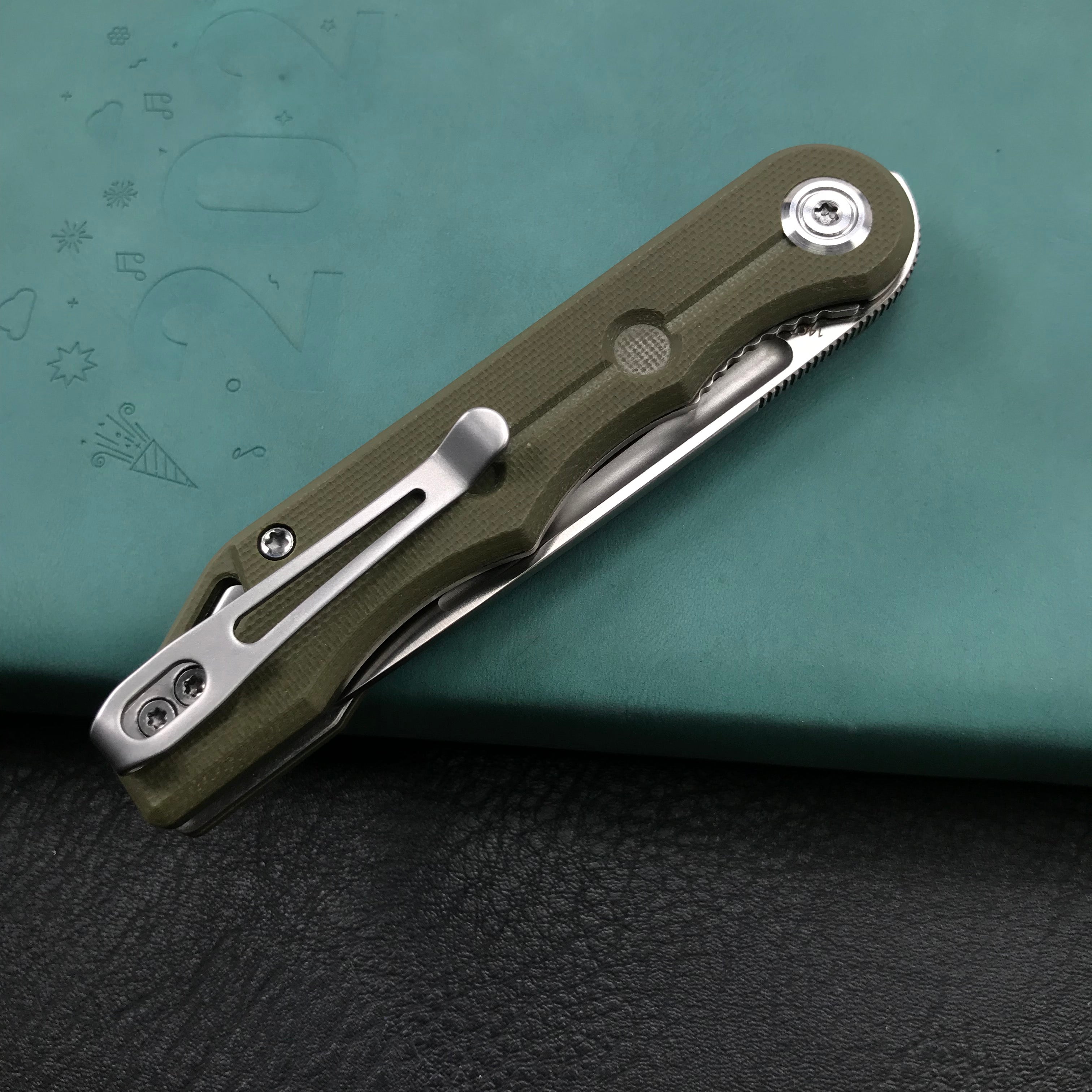 KUBEY KU2101D Mizo Liner Lock Front Flipper Folding Knife Green G10 Handle 3.15" Satin 14C28N