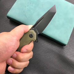 KUBEY KB237B Carve Liner Lock Tactical Folding Knife OD Green G10 Handle  3.27'' Black Coated D2