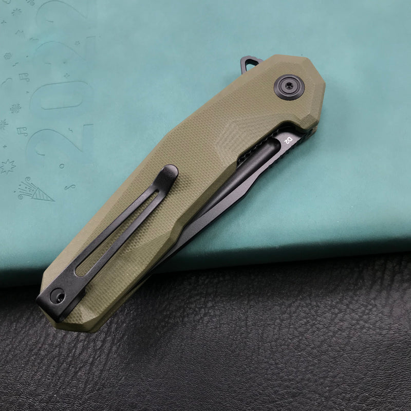 KUBEY KB237B Carve Liner Lock Tactical Folding Knife OD Green G10 Handle  3.27'' Black Coated D2
