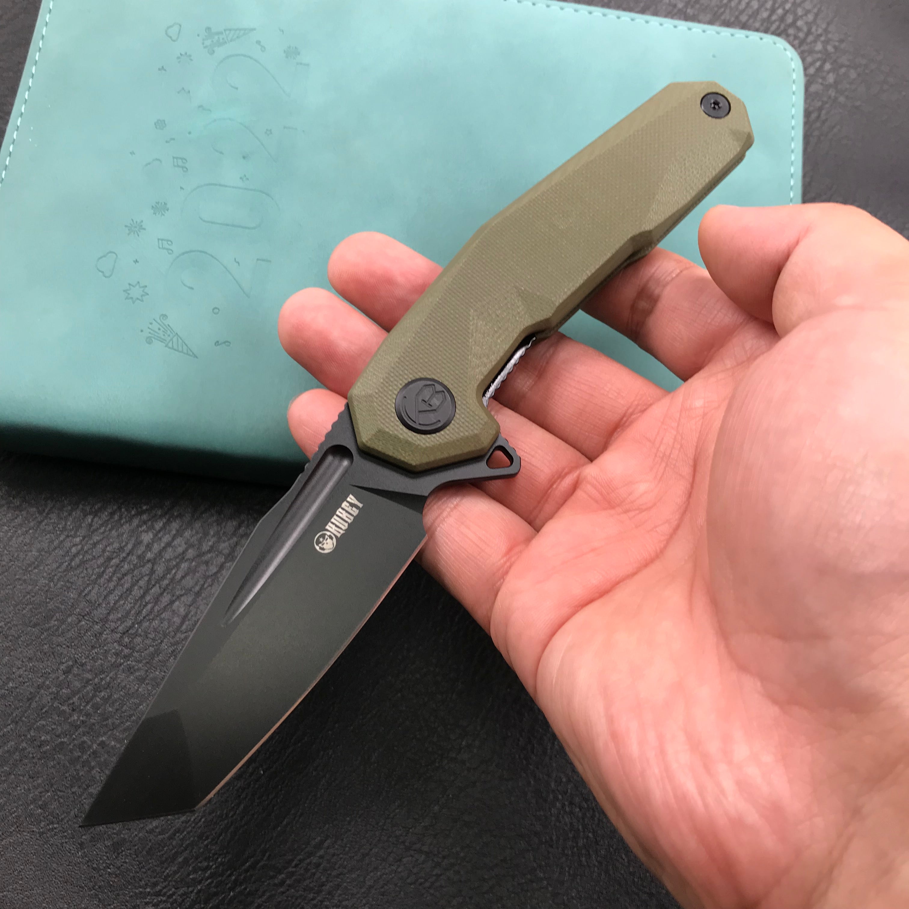 KUBEY KB237B Carve Liner Lock Tactical Folding Knife OD Green G10 Handle  3.27'' Black Coated D2