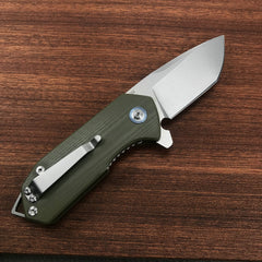 KUBEY KU203B Chubby Liner Lock EDC Flipper Knife OD Green G10 Handle (2.36" Sandblast D2)