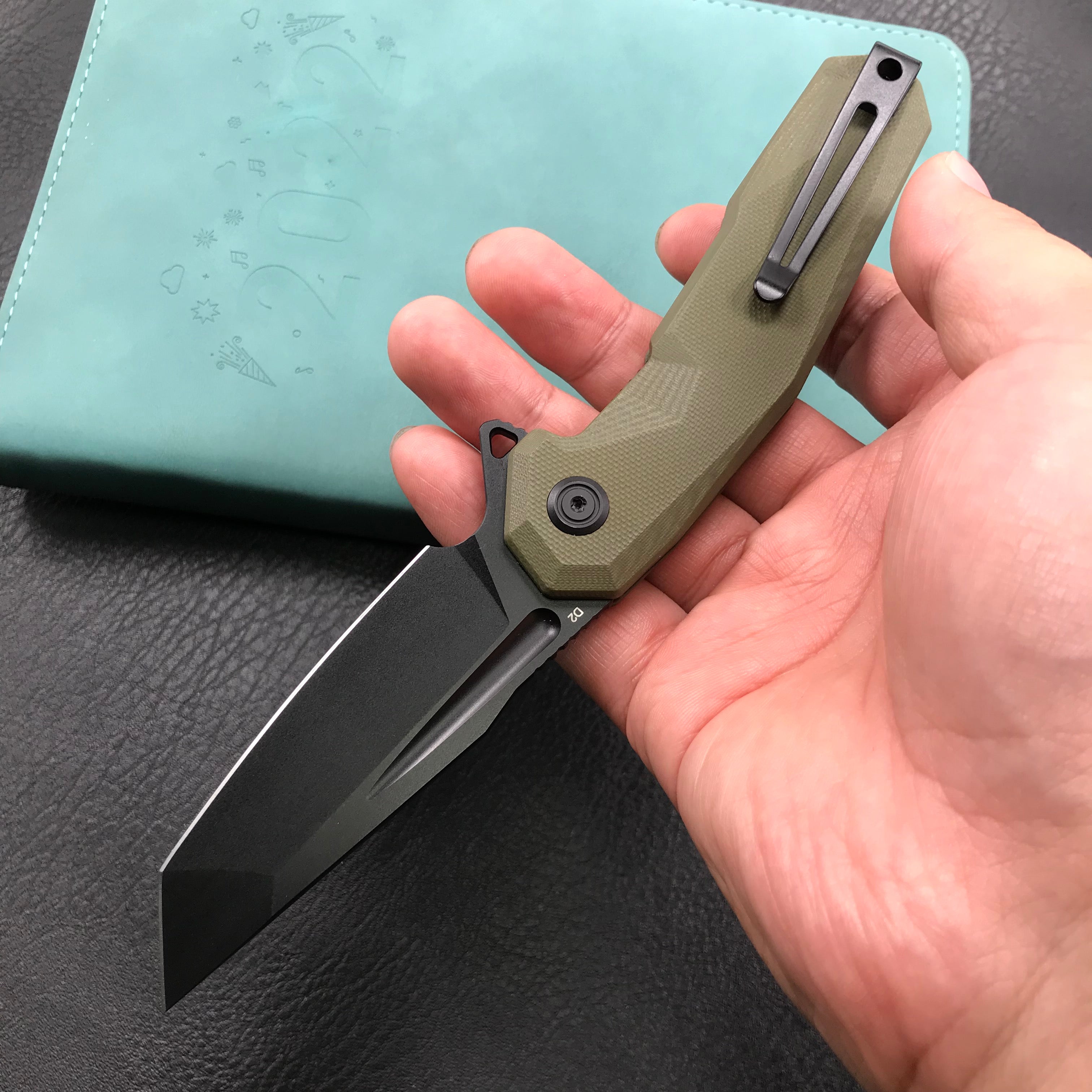 KUBEY KB237B Carve Liner Lock Tactical Folding Knife OD Green G10 Handle  3.27'' Black Coated D2