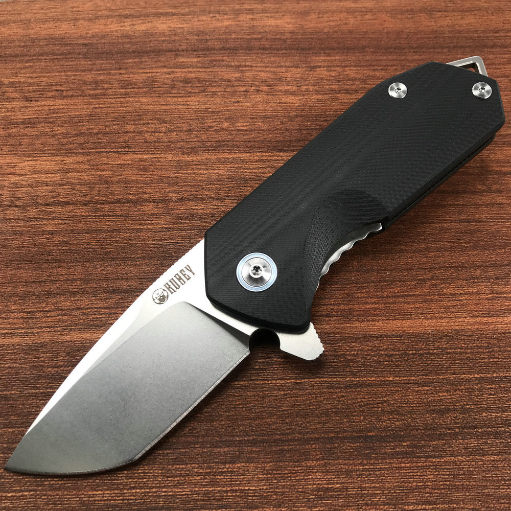 KUBEY KU203A Chubby Liner Lock EDC Flipper Knife Black G10 Handle (2.36"Sandblast D2)