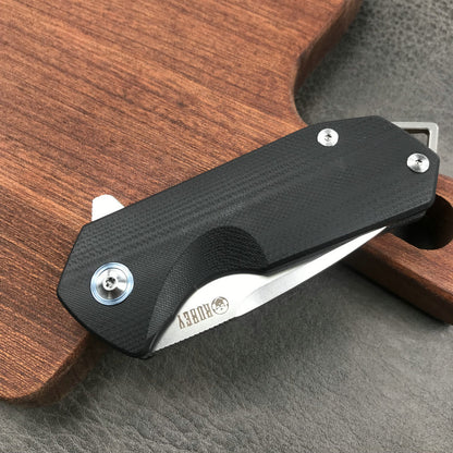 KUBEY KU203A Chubby Liner Lock EDC Flipper Knife Black G10 Handle (2.36"Sandblast D2)