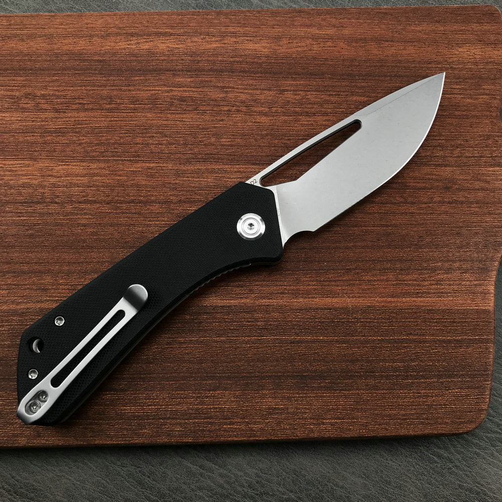 KUBEY KU331A Front Flipper EDC Pocket Folding Knife Black G10 Handle 3.27" Blasted Stonewashed D2