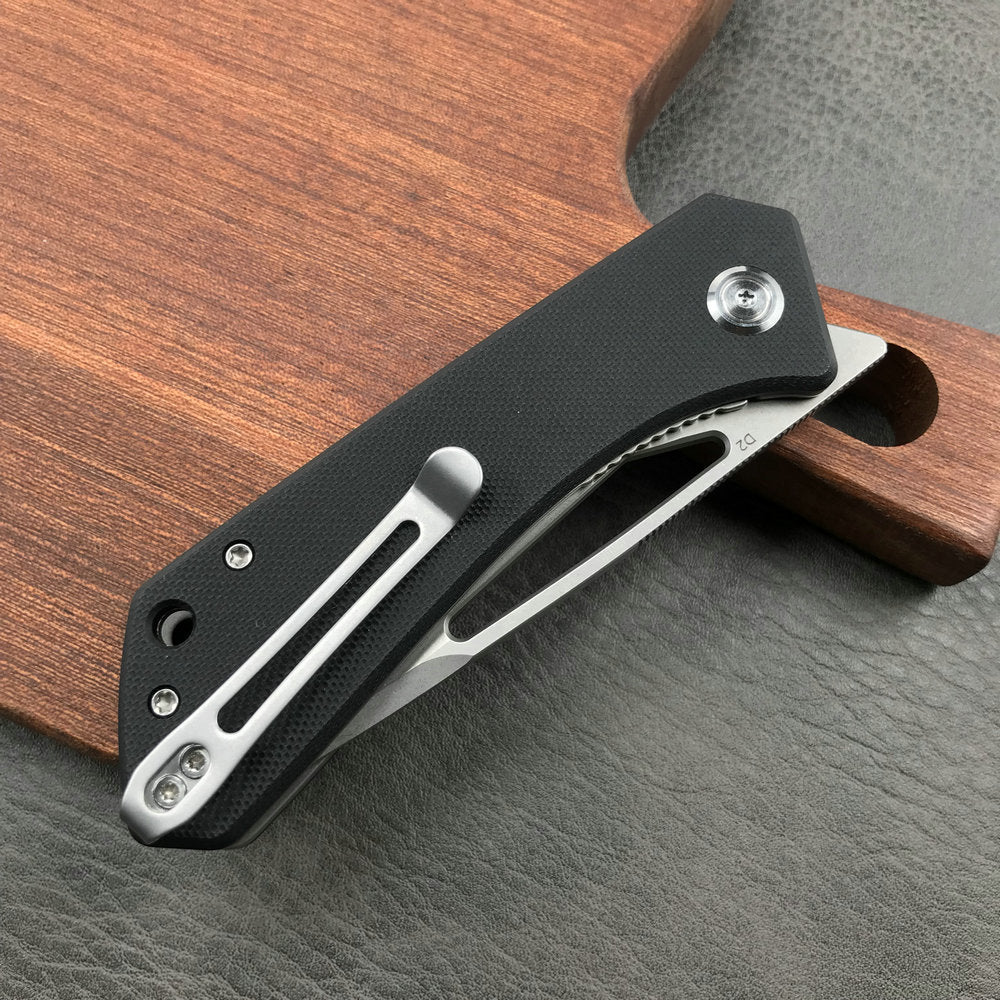 KUBEY KU331A Front Flipper EDC Pocket Folding Knife Black G10 Handle 3.27" Blasted Stonewashed D2