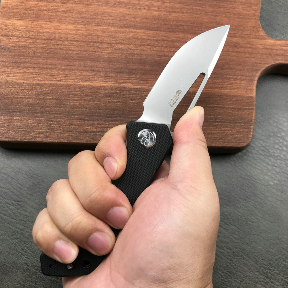 KUBEY KU331A Front Flipper EDC Pocket Folding Knife Black G10 Handle 3.27" Blasted Stonewashed D2