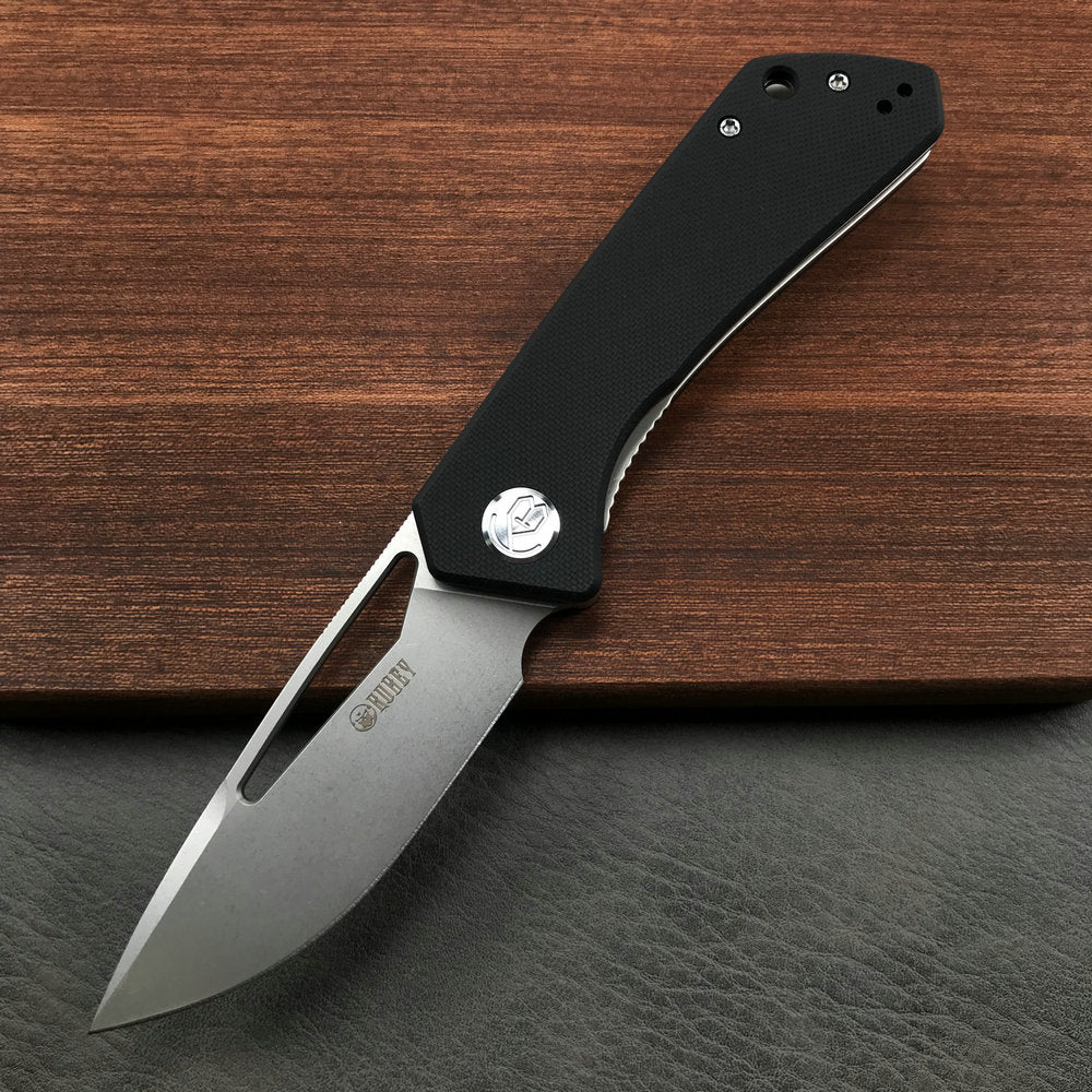 KUBEY KU331A Front Flipper EDC Pocket Folding Knife Black G10 Handle 3.27" Blasted Stonewashed D2