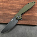 KUBEY KU117E Nova Liner Lock Flipper Folding Pocket Knife Green G10 Handle 3.62" Dark Stonewahsed D2