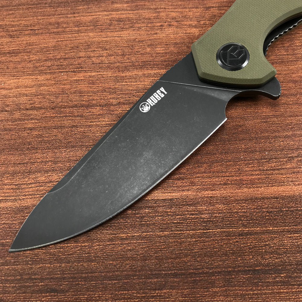 KUBEY KU117E Nova Liner Lock Flipper Folding Pocket Knife Green G10 Handle 3.62" Dark Stonewahsed D2