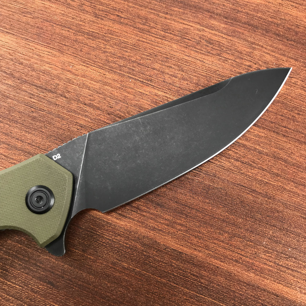 KUBEY KU117E Nova Liner Lock Flipper Folding Pocket Knife Green G10 Handle 3.62" Dark Stonewahsed D2