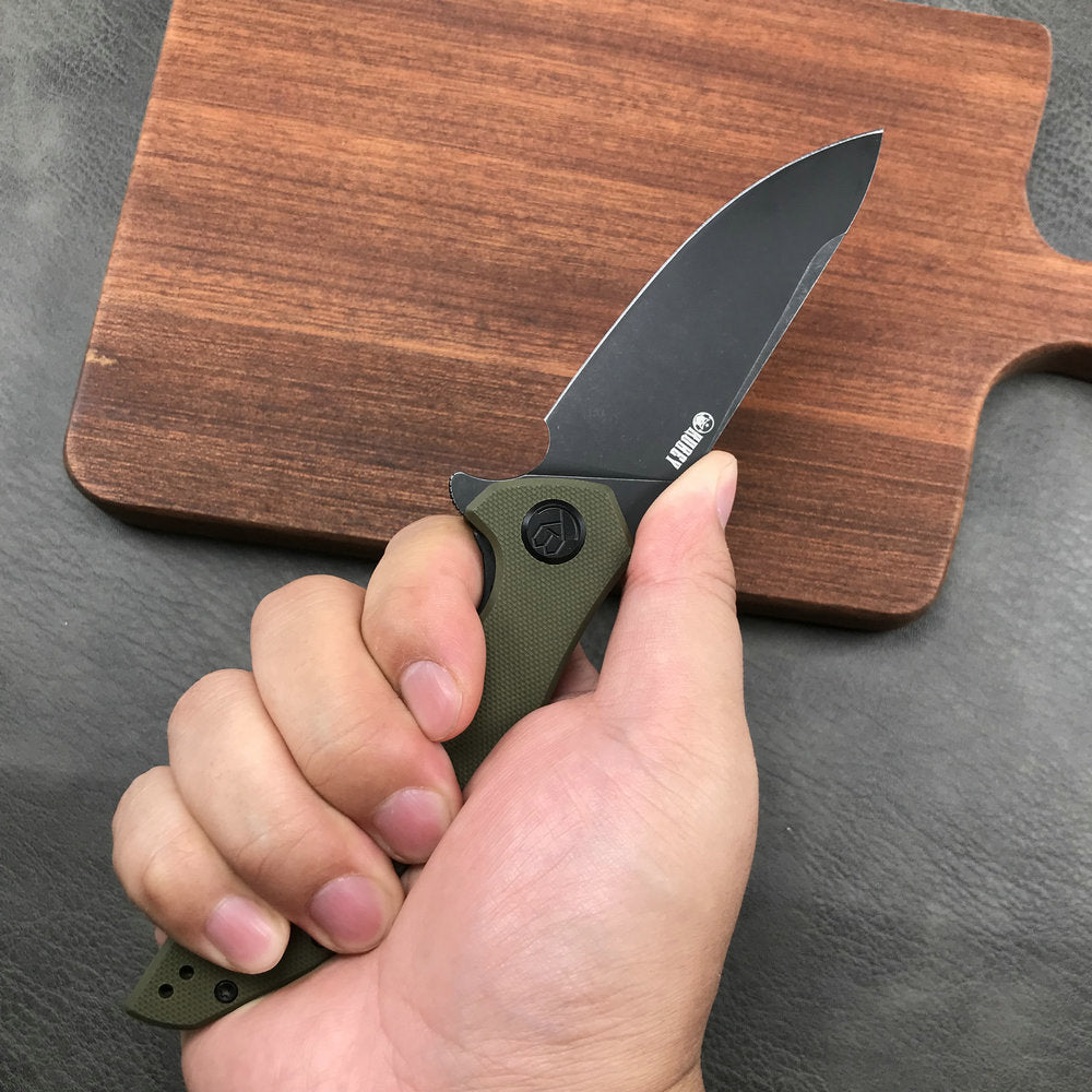 KUBEY KU117E Nova Liner Lock Flipper Folding Pocket Knife Green G10 Handle 3.62" Dark Stonewahsed D2