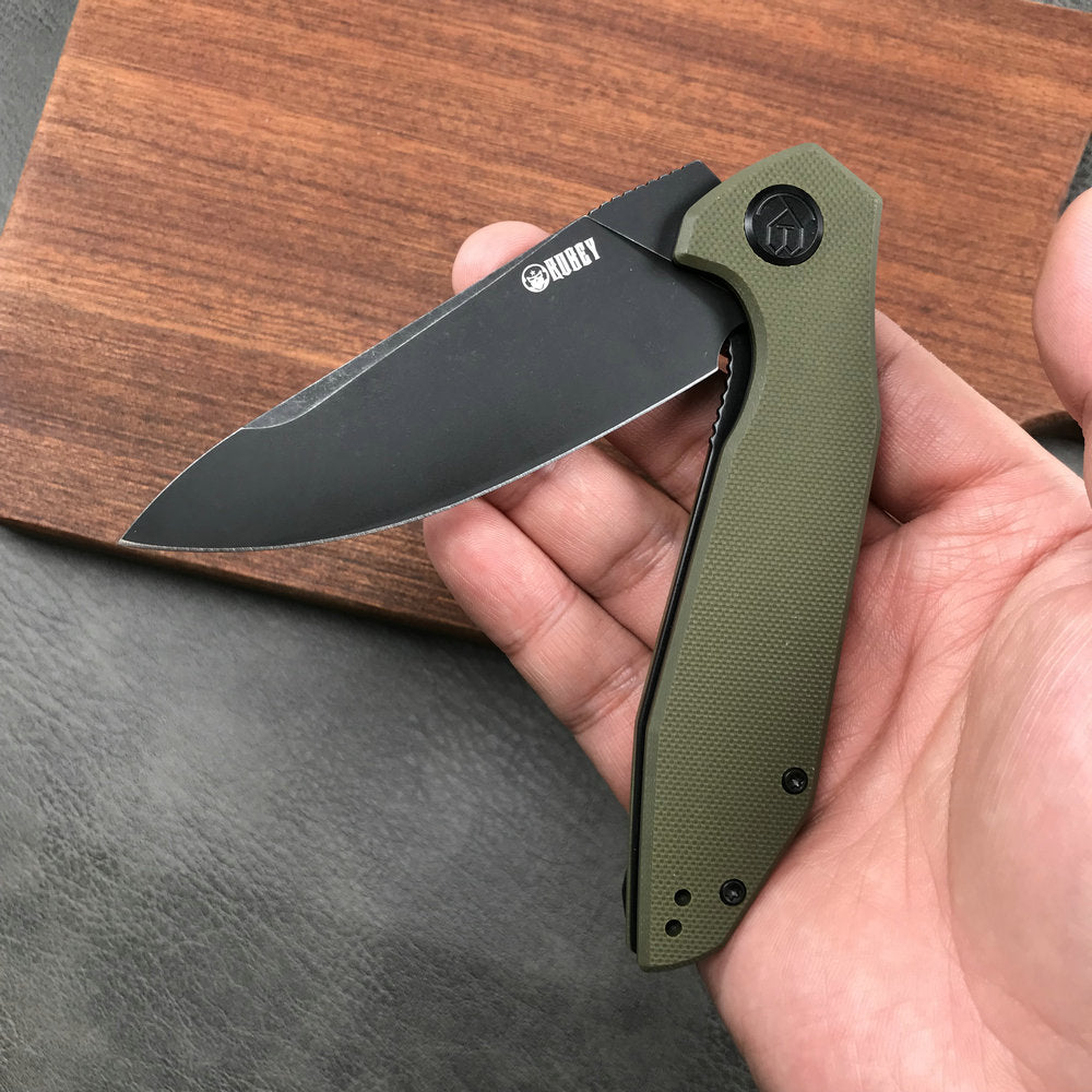 KUBEY KU117E Nova Liner Lock Flipper Folding Pocket Knife Green G10 Handle 3.62" Dark Stonewahsed D2