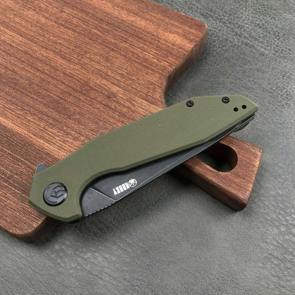 KUBEY KU117E Nova Liner Lock Flipper Folding Pocket Knife Green G10 Handle 3.62" Dark Stonewahsed D2